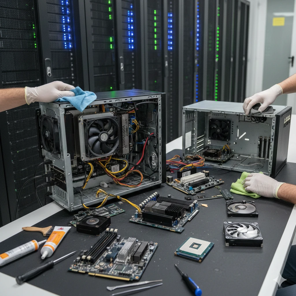 Limpieza interna de computadores y servidores durante mantenimiento preventivo