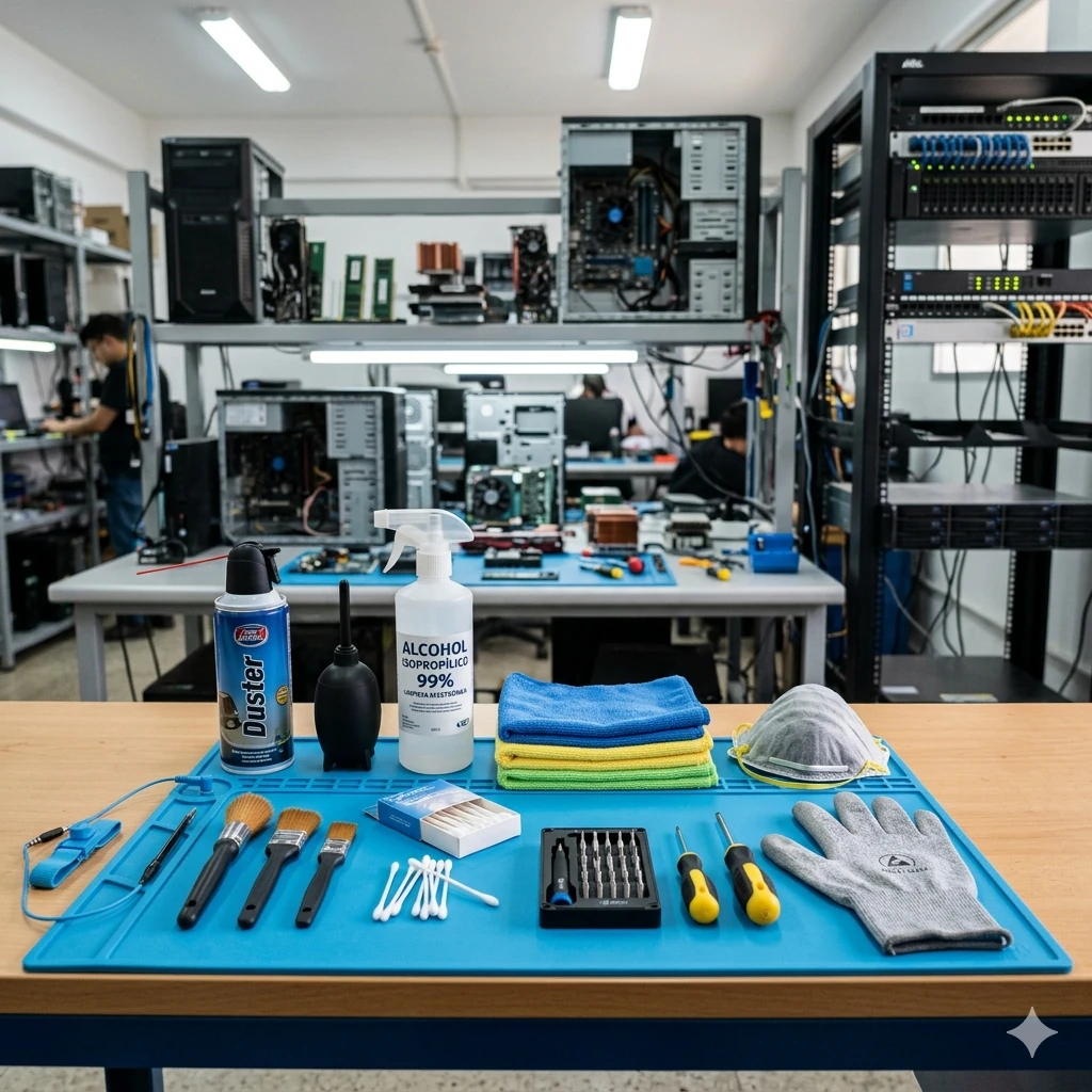 materiales para limpiar computadores o servidores
